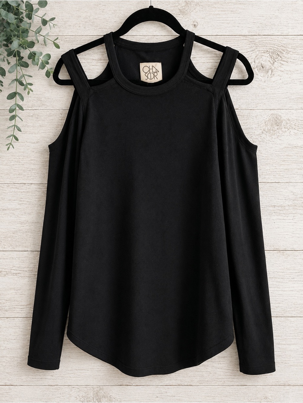 Chaser Black Cold Shoulder Long Sleeve Top XL